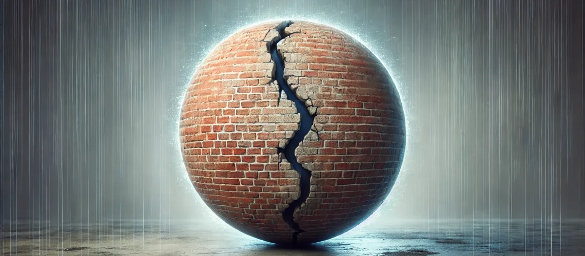 DALL·E 2024-10-30 19.18.47 - A realistic image of a brick or concrete wall with a prominent crack running through it, showing signs of wear and tear, with a subtle background of a